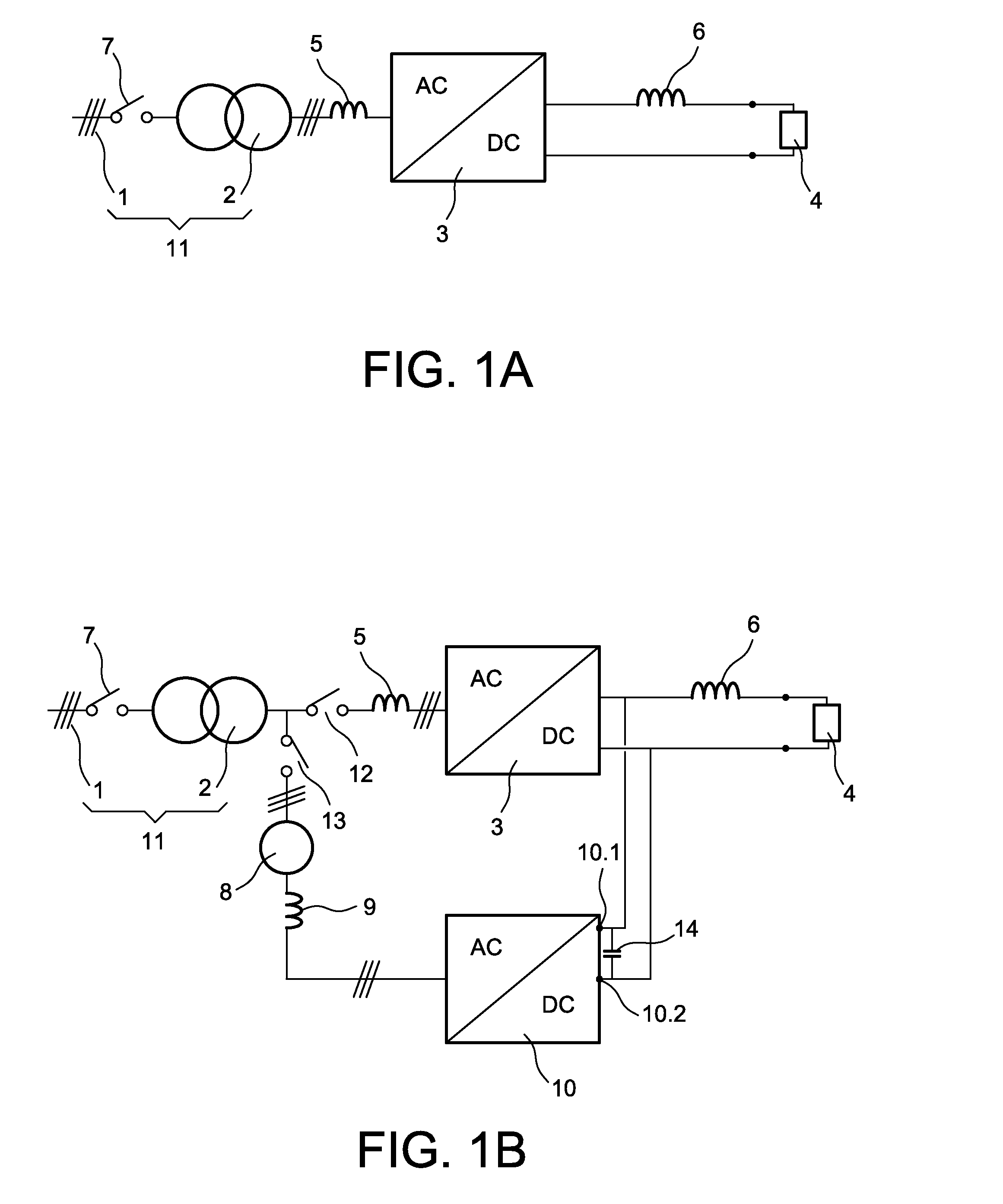 Ac/dc electrical conversion device permitting energy recovery and management of dc-side short-circuits