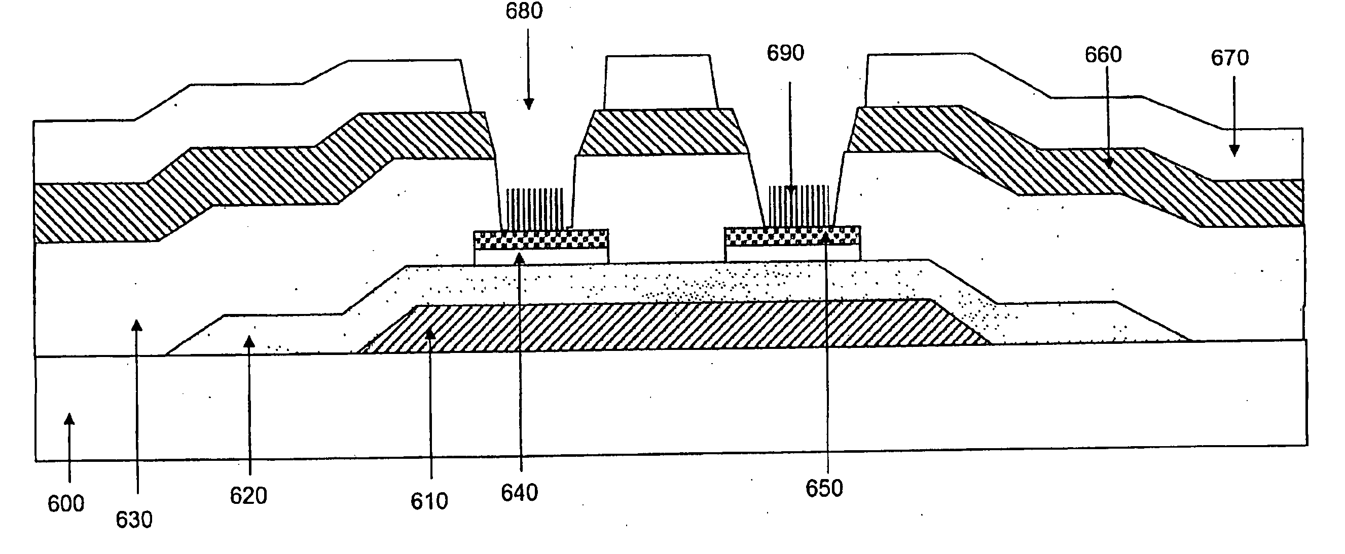 Barrier metal layer for a carbon nanotube flat panel display