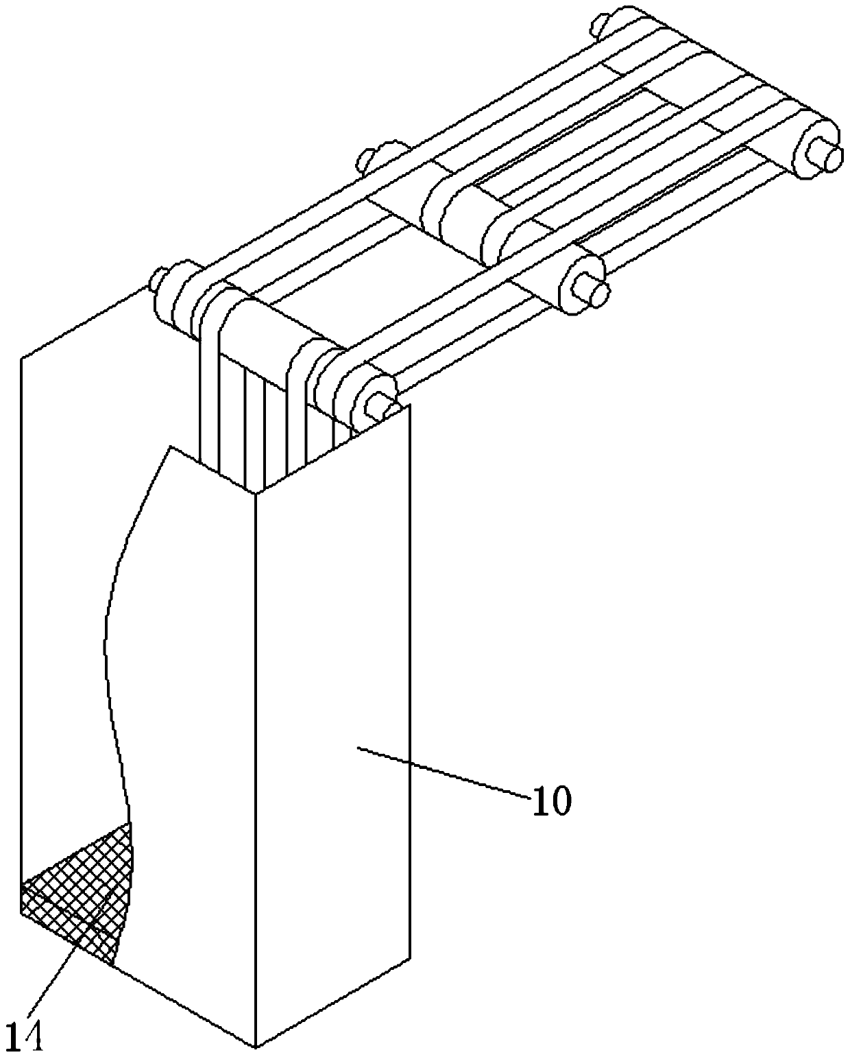 An oscillating conveyor belt for cooling fins