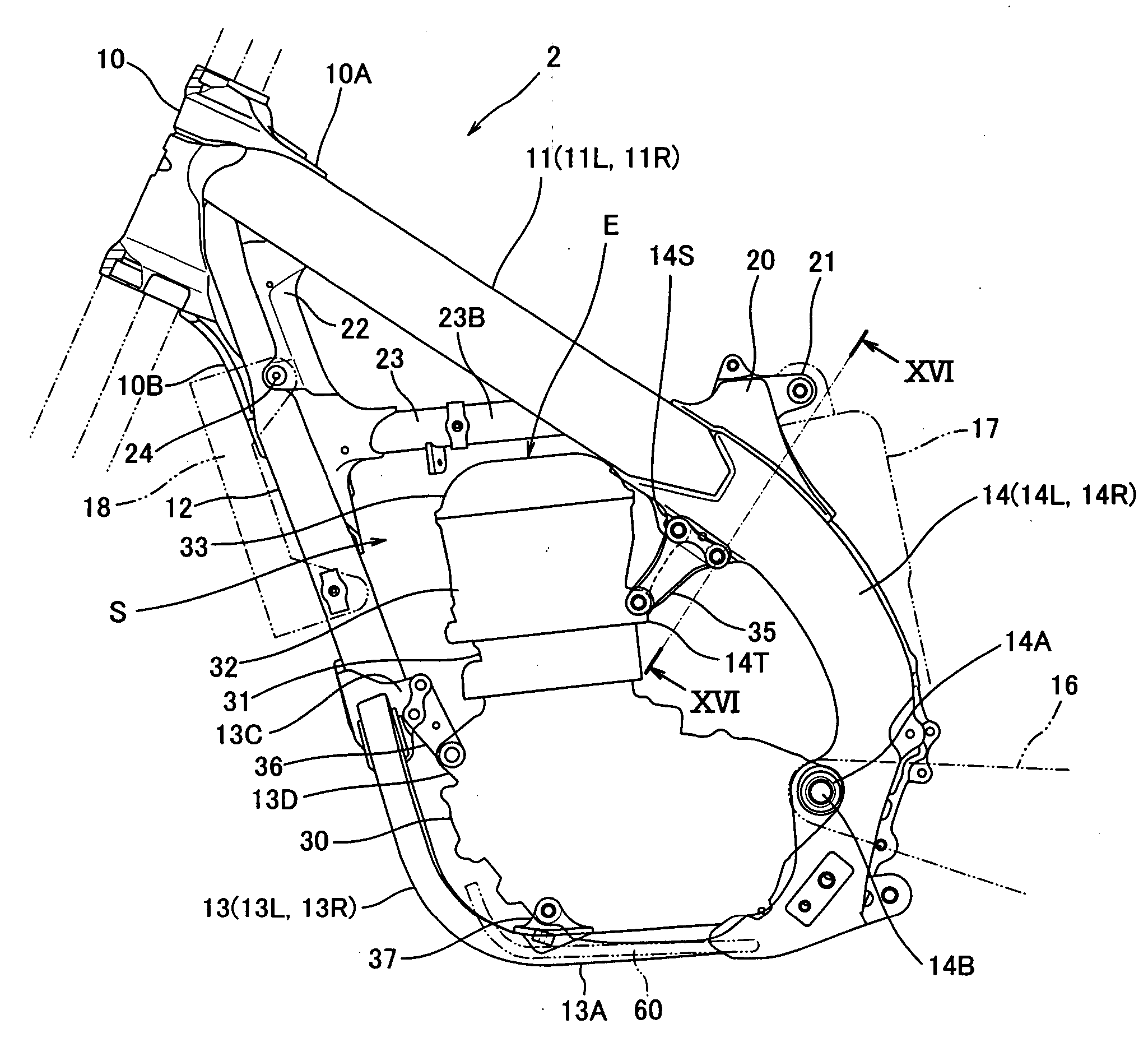 Frame of motorcycle and engine bracket