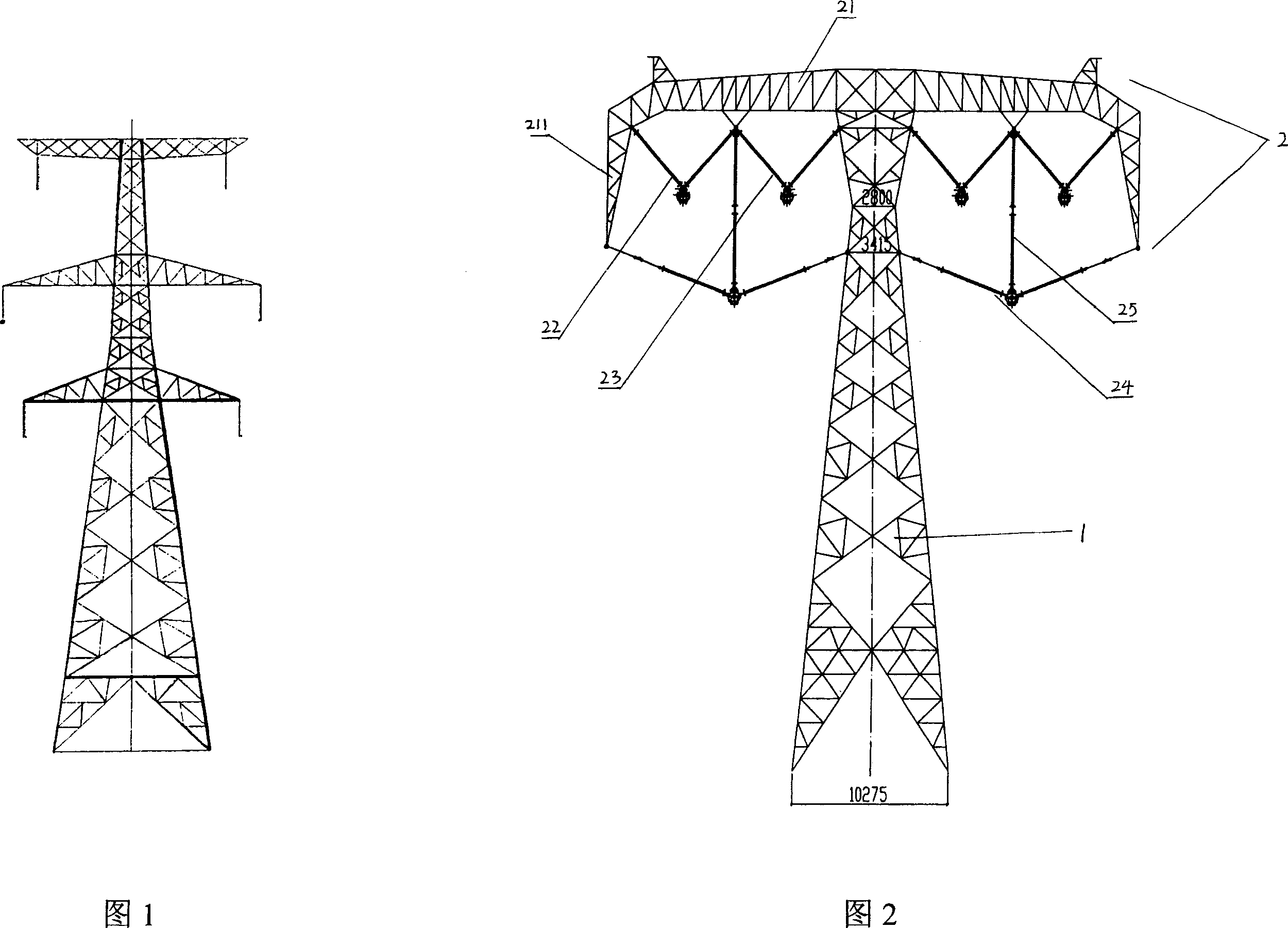 Two-tower double-circuit compact linear power transmission iron tower