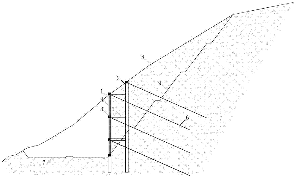 High cutting slope anchor rope space framework supporting and retaining structure