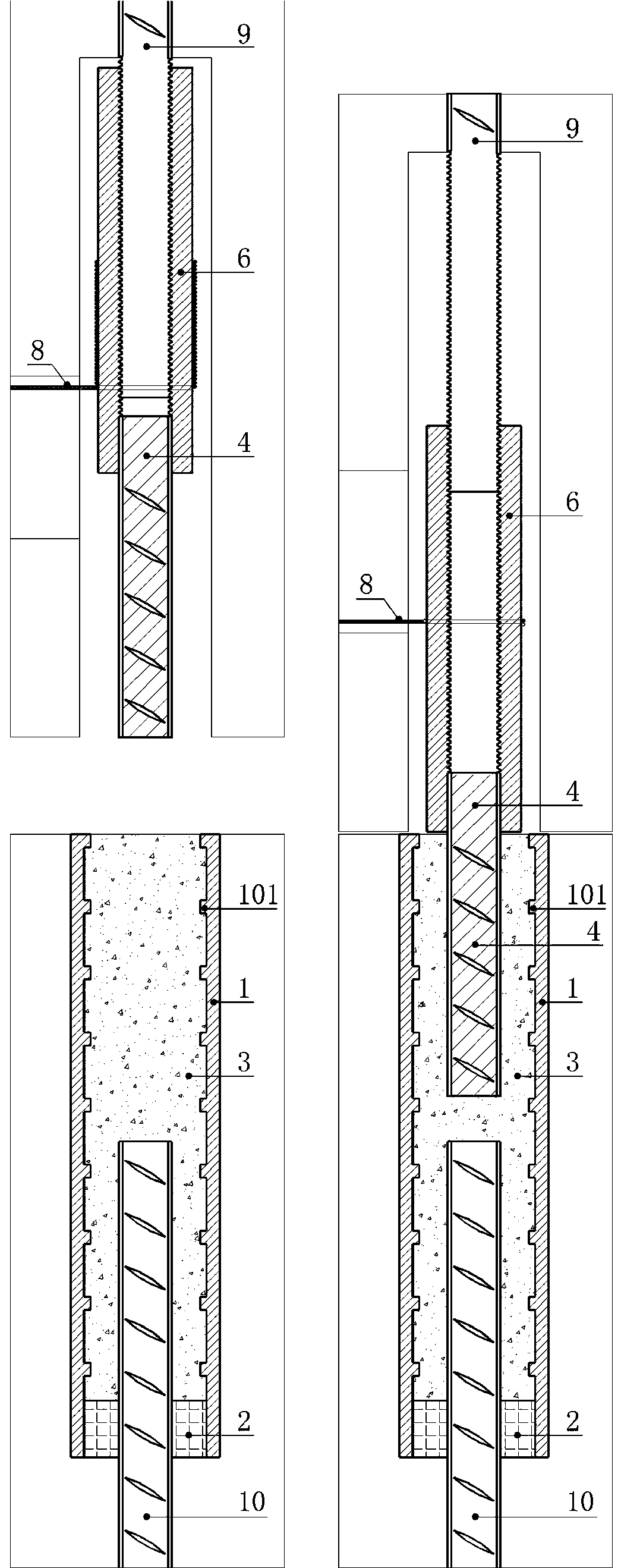 Reinforcing steel bar connector of moving casing pipe and full-grouting sleeve