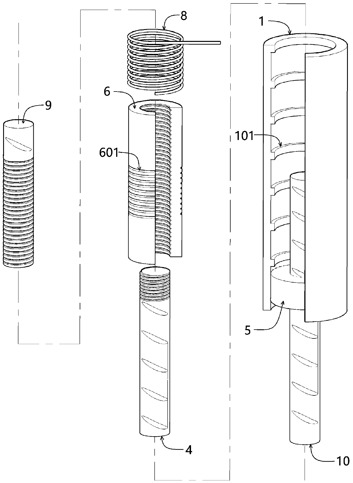 Reinforcing steel bar connector of moving casing pipe and full-grouting sleeve