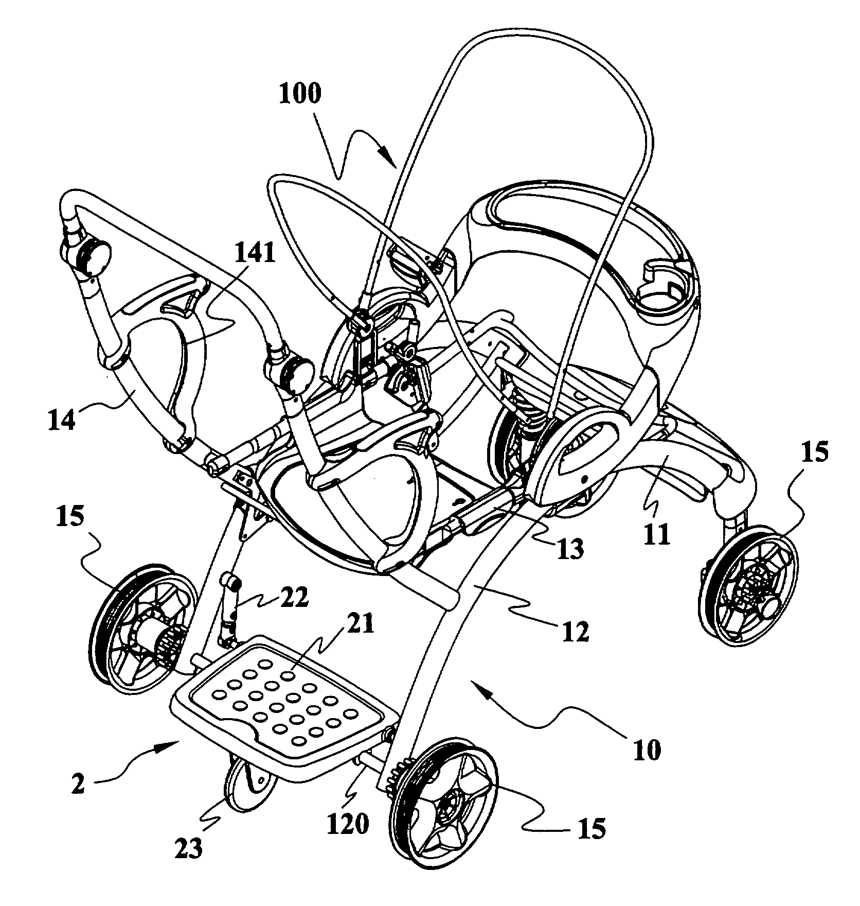 Wheeled tail platform for a stroller