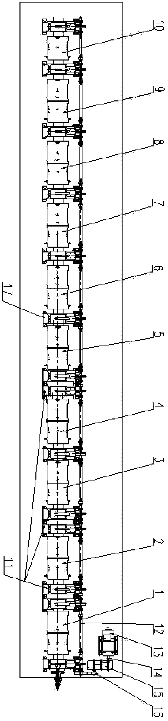 Double barrel series-unit production device for twisting steel strands