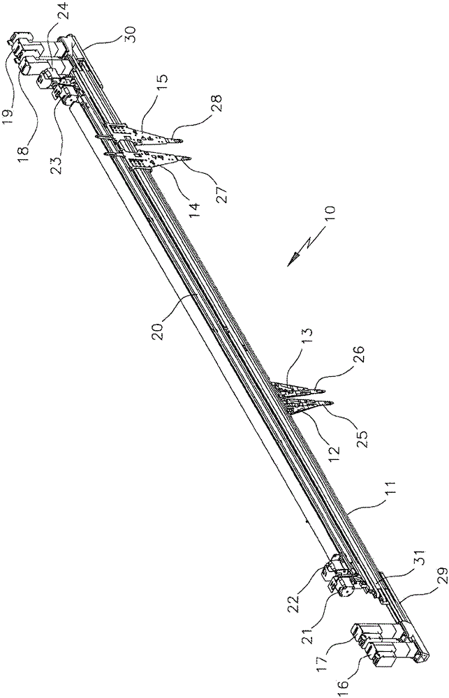 Yarn guide rail unit, flat knitting machine, and method of equipping the flat knitting machine