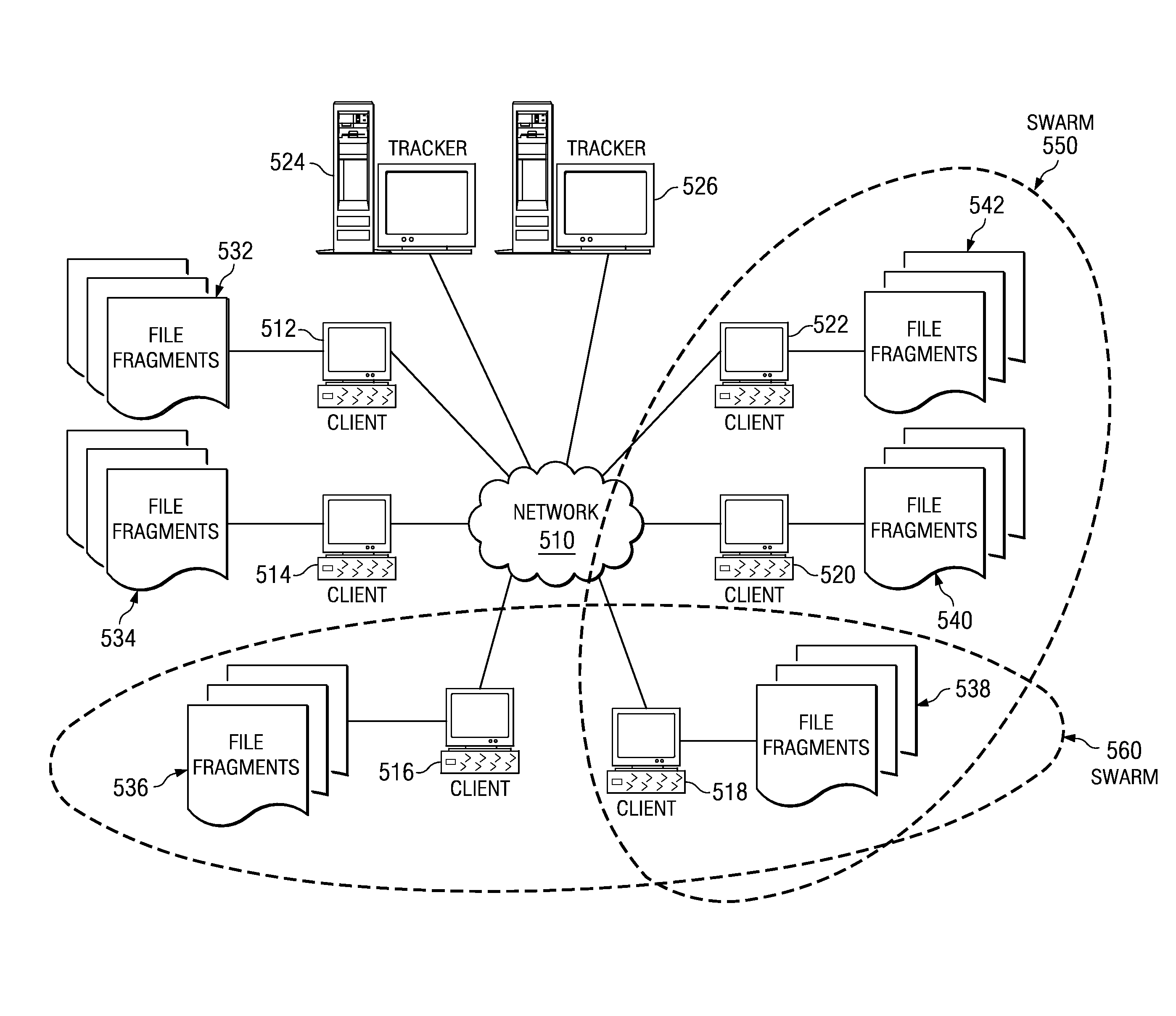 Mapping file fragments to file information and tagging in a segmented file sharing system