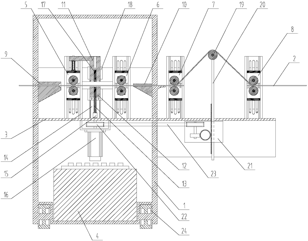 A device for detecting the thickness of a coiled steel strip during use