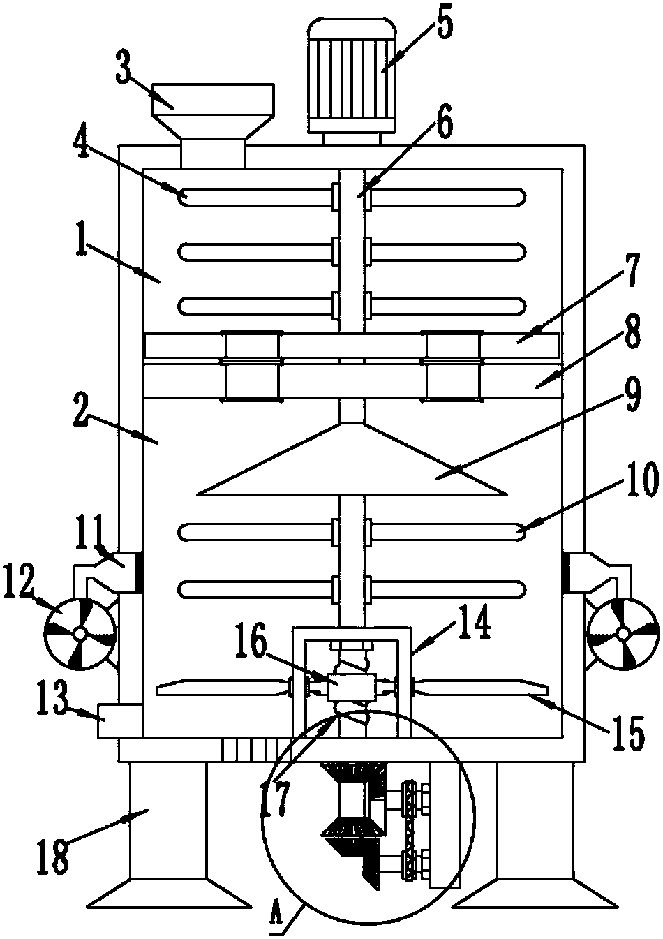 Grain drying device with intermittent feeding function