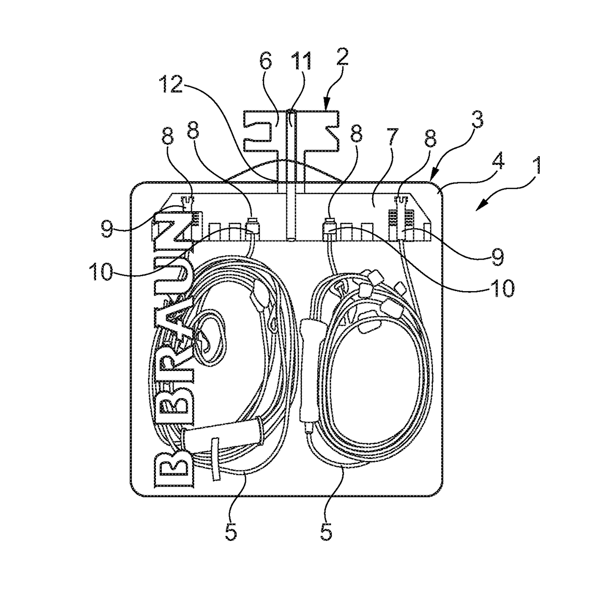 Packaging device for medical products to be sterilized or having been sterilized comprising internal fixation