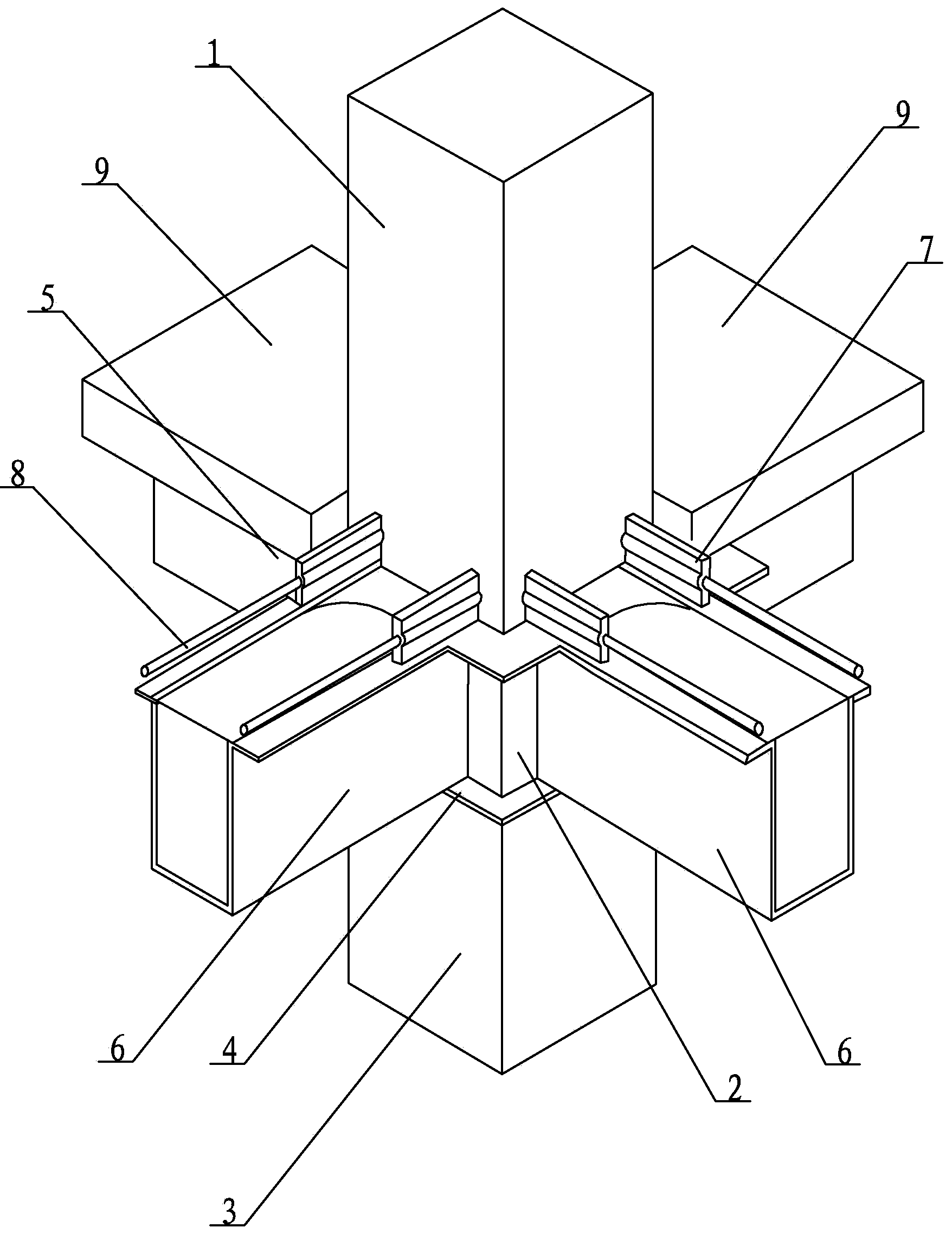 Node assembly of U-shaped steel-concrete composite beam and rectangular steel tube concrete column