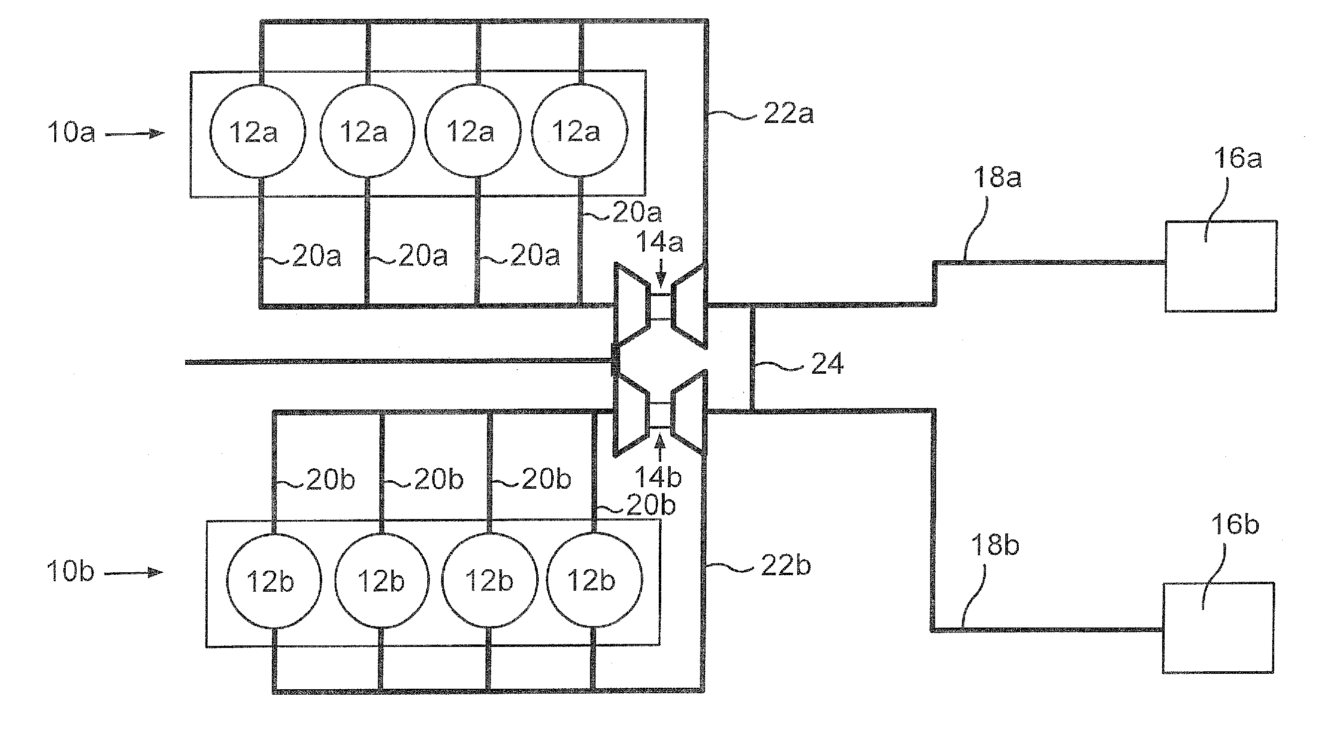 Arrangement of two independently operated turbochargers for a combustion engine, and method of operating the two turbochargers