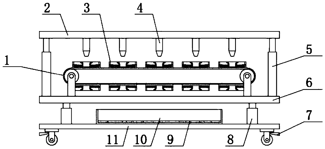 Conveying frame for cosmetic box filling