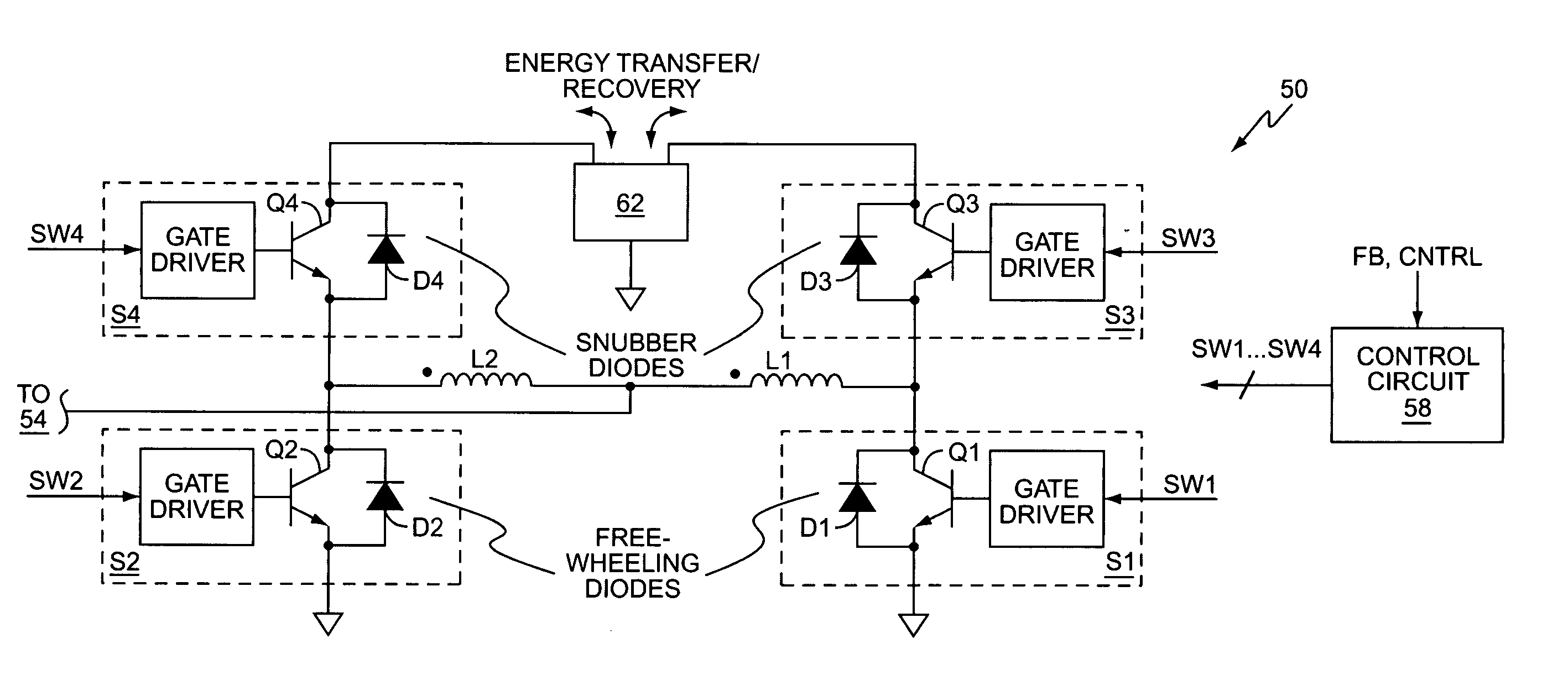 Push-pull inverter with snubber energy recovery