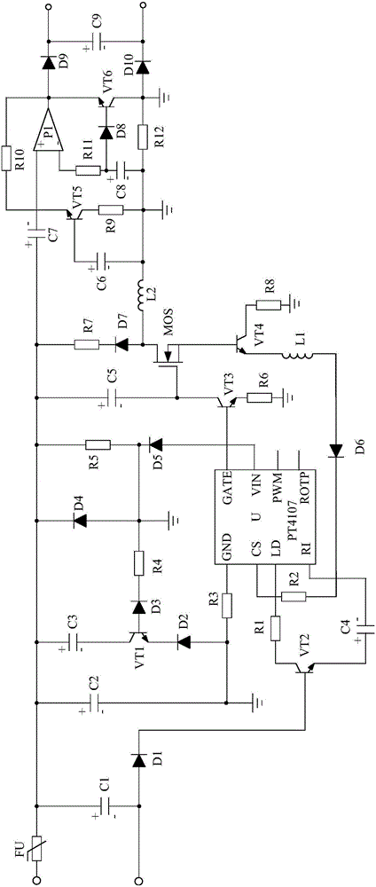 Power amplifier circuit-based LED constant current output drive system