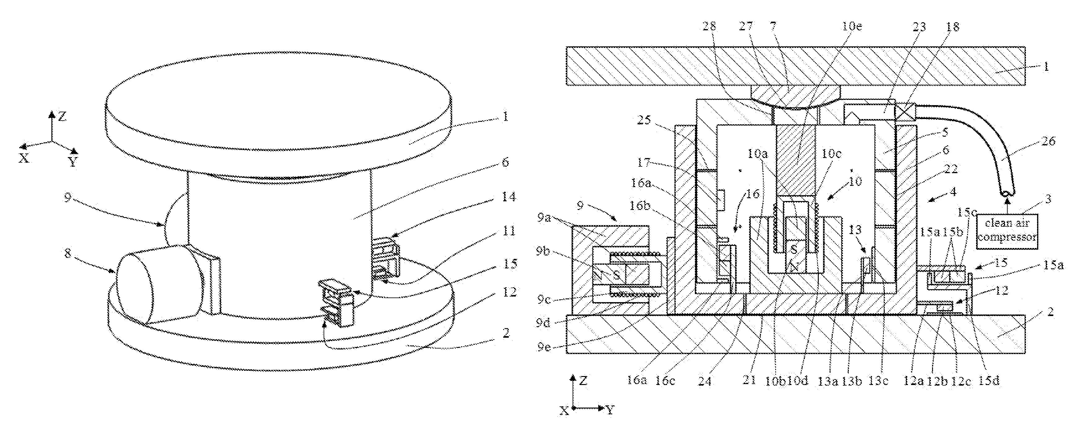 Vibration isolator with zero stiffness whose angle degree of freedom is decoupled with spherical air bearing