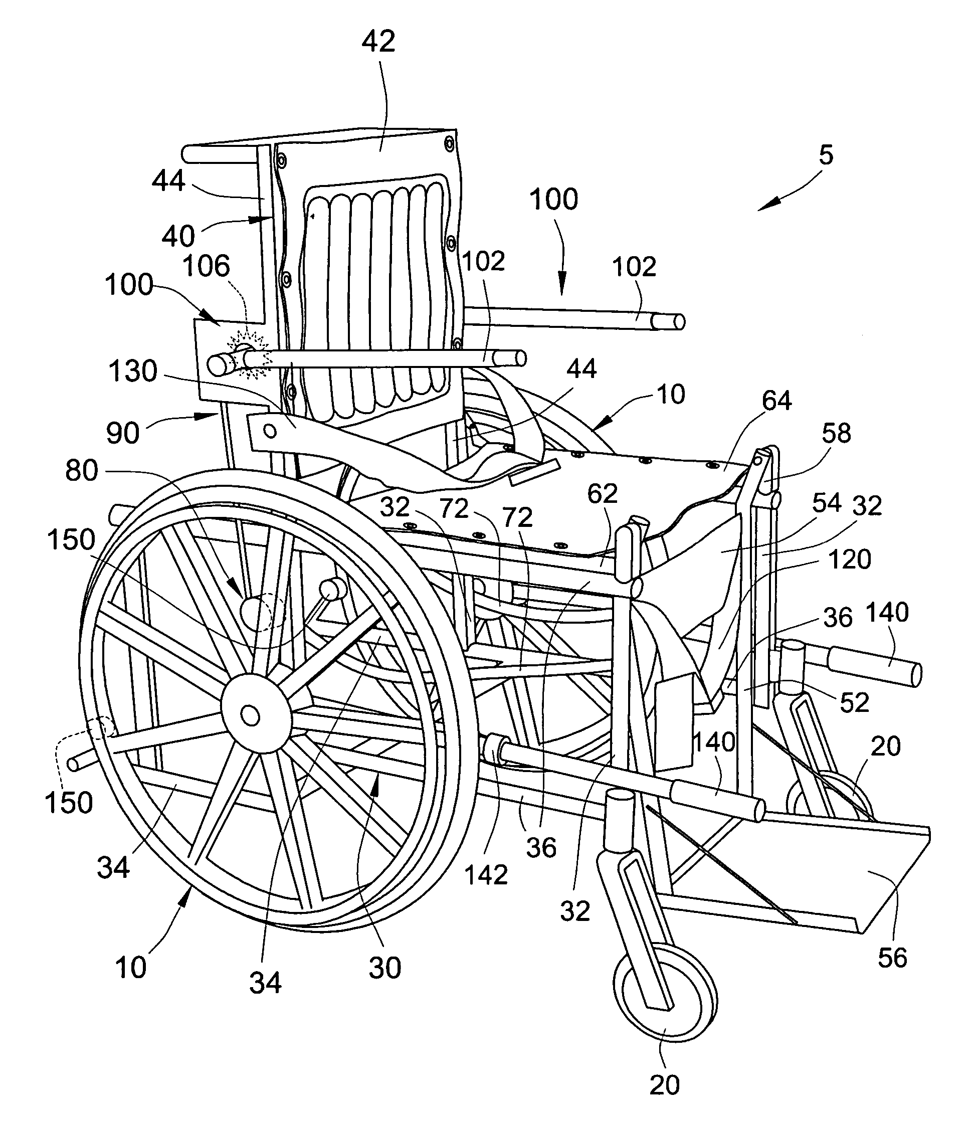 Manually operable standing wheelchair
