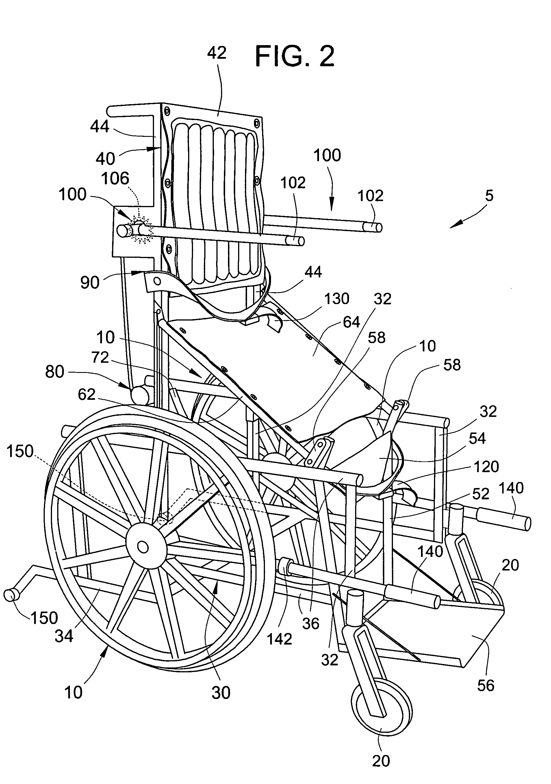 Manually operable standing wheelchair