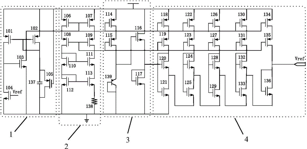 Low-power-consumption sub-threshold type CMOS band gap reference voltage circuit
