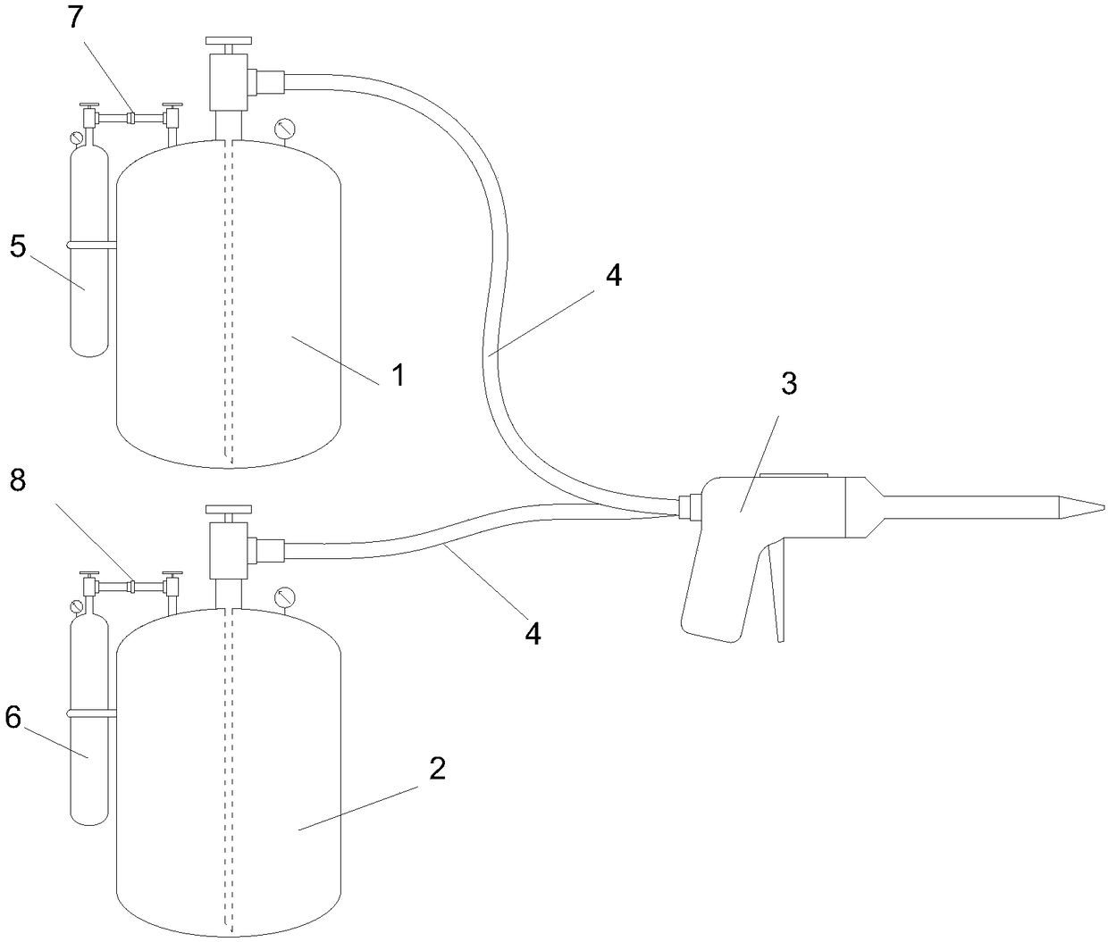 Fast sealing device used in mining and mixing spray gun of fast sealing device