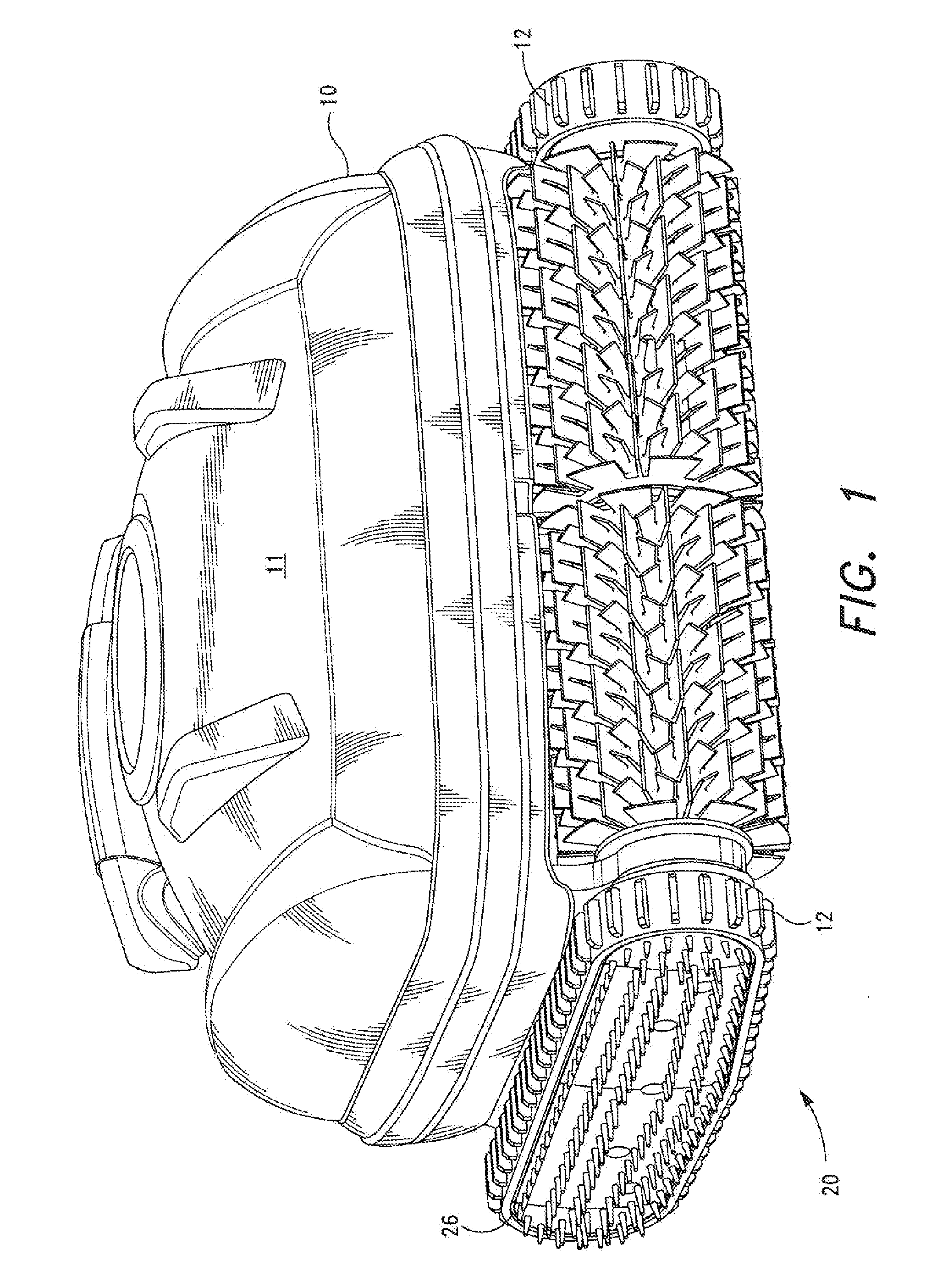 Cleaning apparatus for pool cleaning vehicle with endless loop track