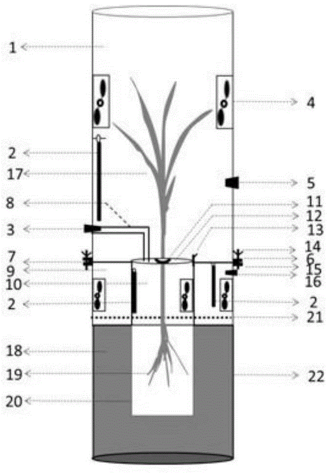 Method and device for distinguishing rice respiration, rice rhizospheric respiration and non-rhizospheric respiration