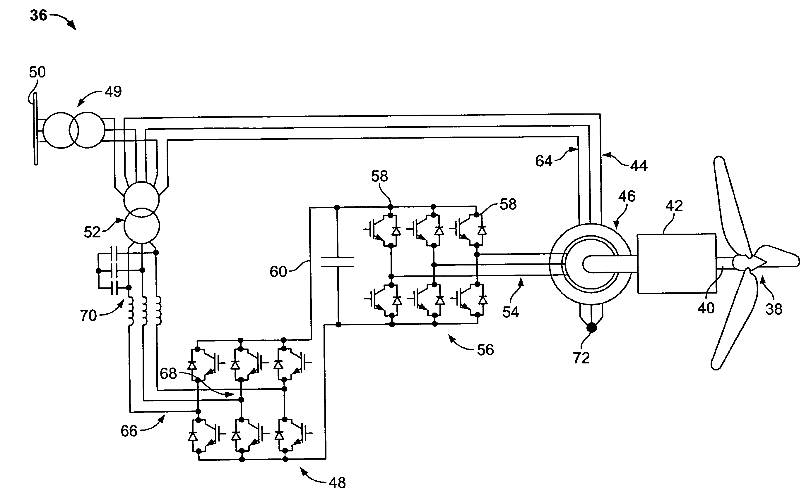 Power conditioning architecture for a wind turbine