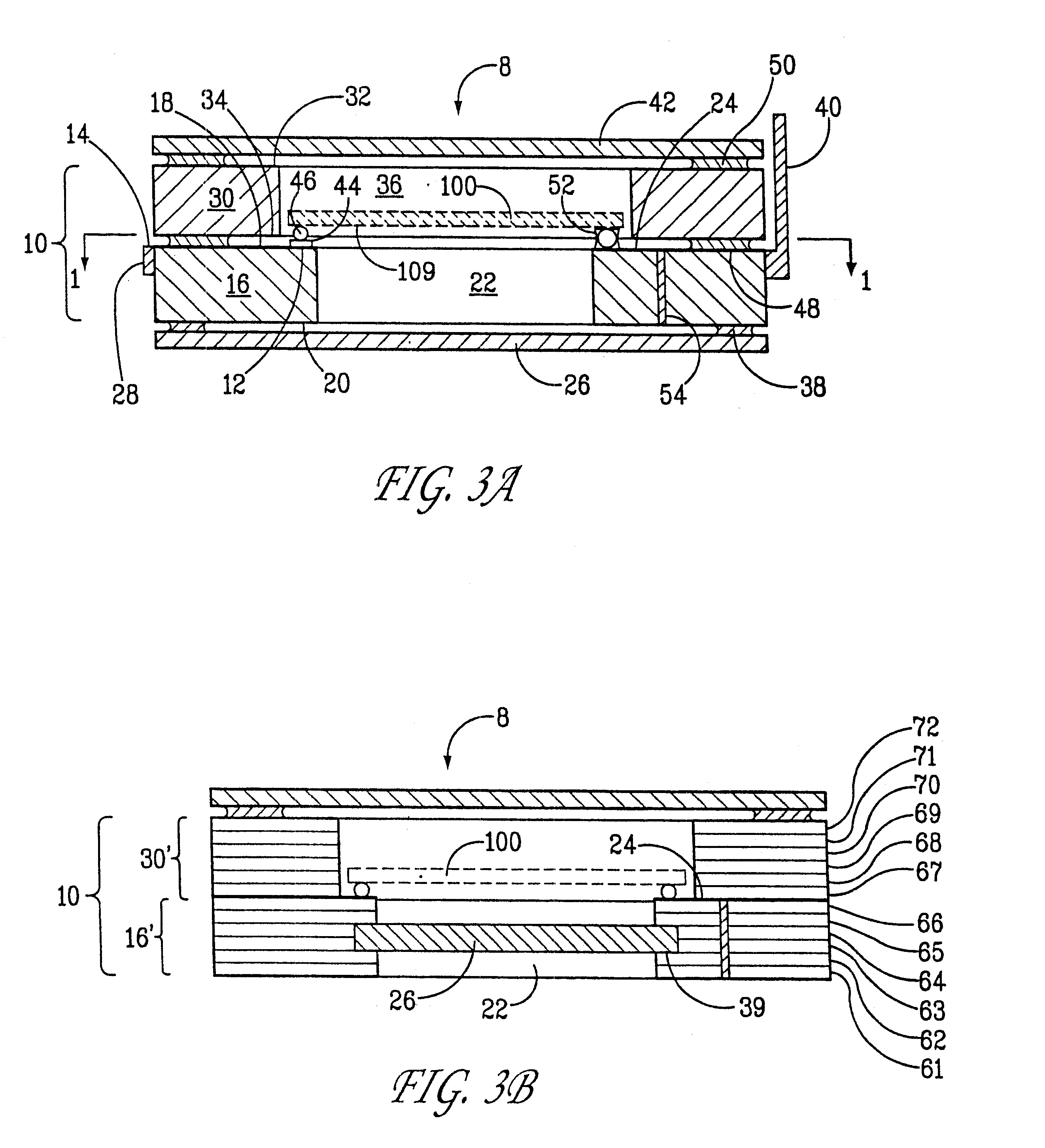 Bi-level multilayered microelectronic device package with an integral window