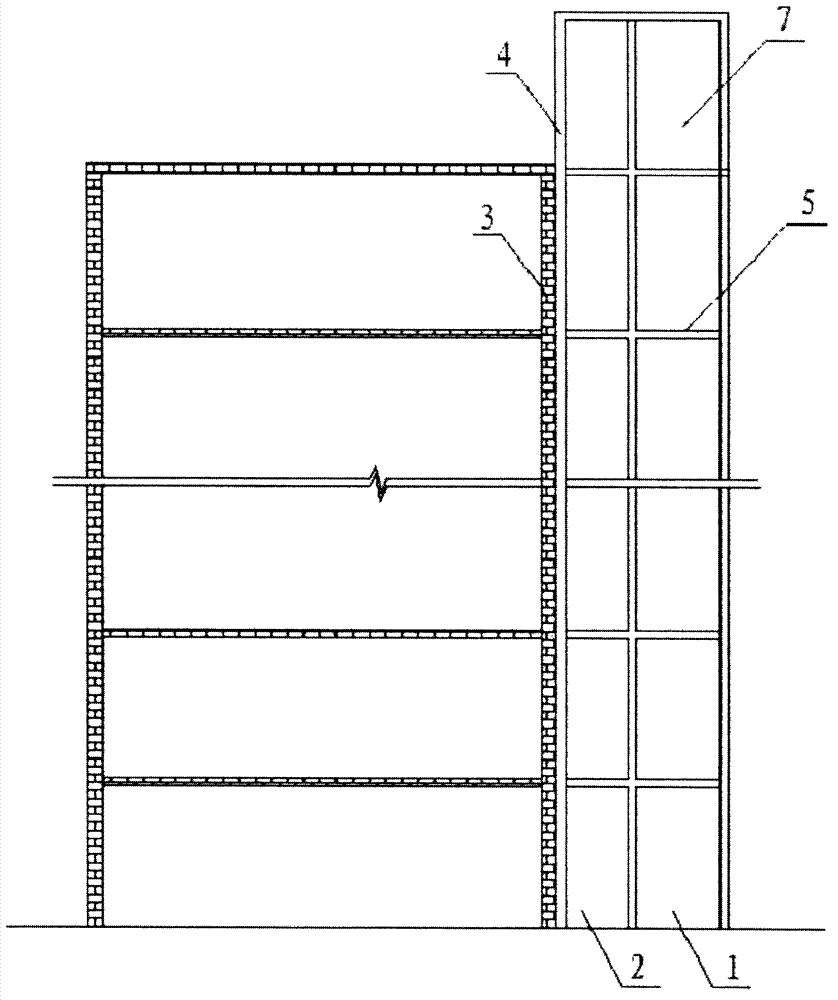 Multi-story masonry dwelling unit-door external elevator structure and construction method thereof