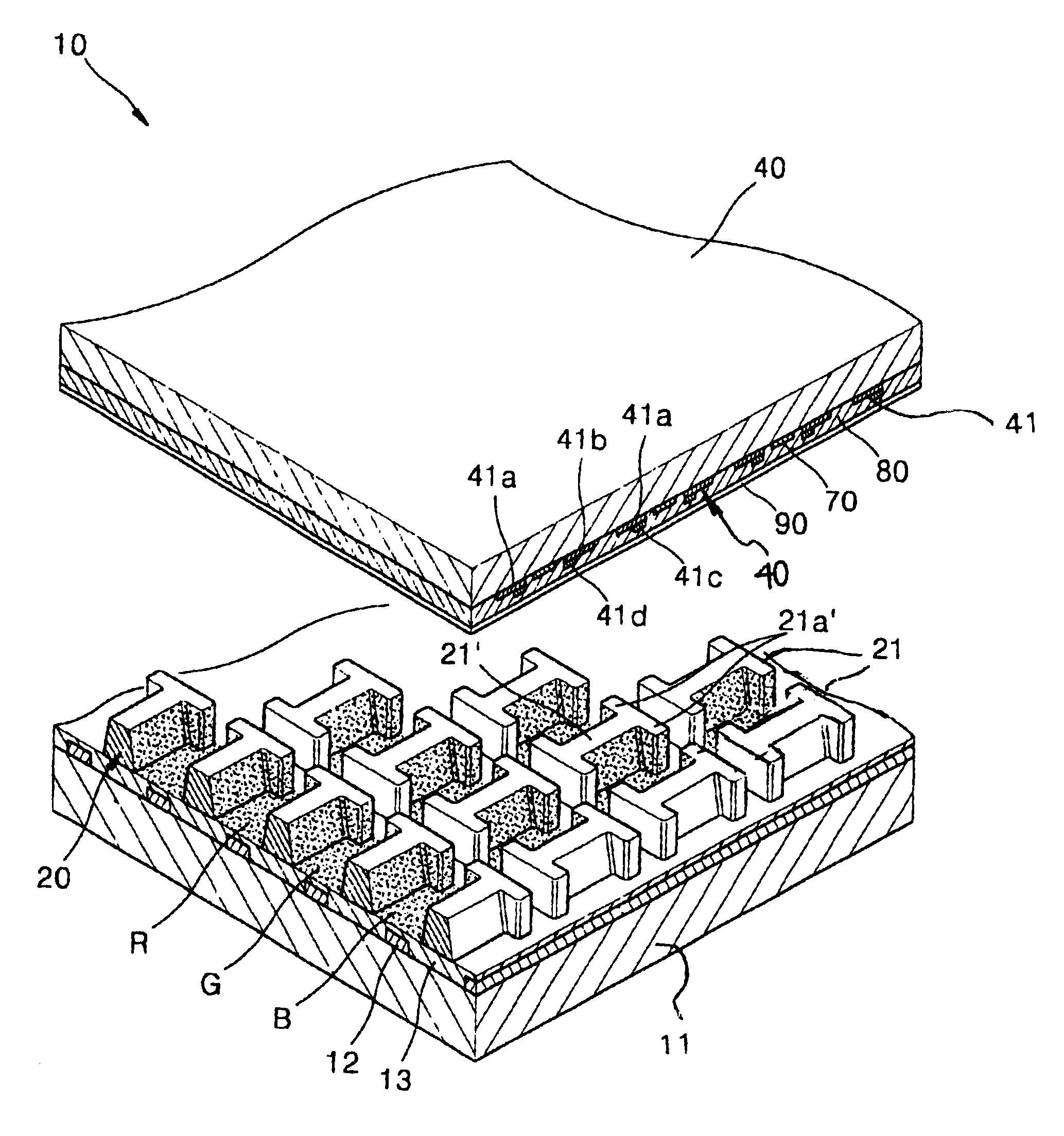 Base panel having partition and plasma display device utilizing the same