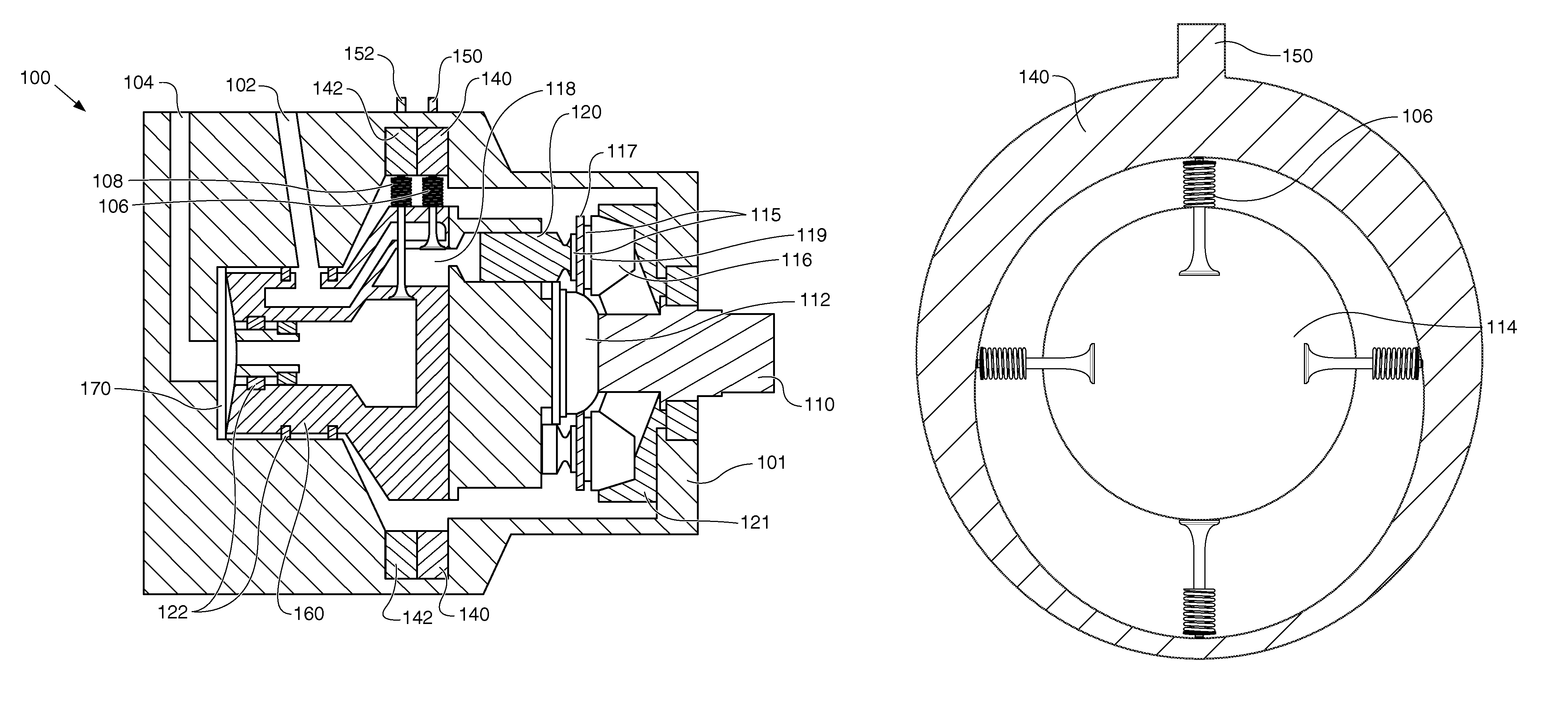 Piston pump with cam actuated valves