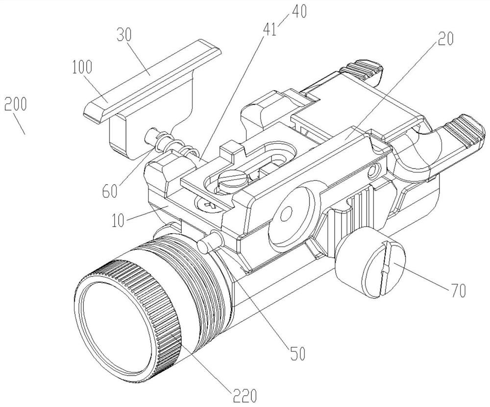 Guide rail clamp device and gun lamp equipment with same