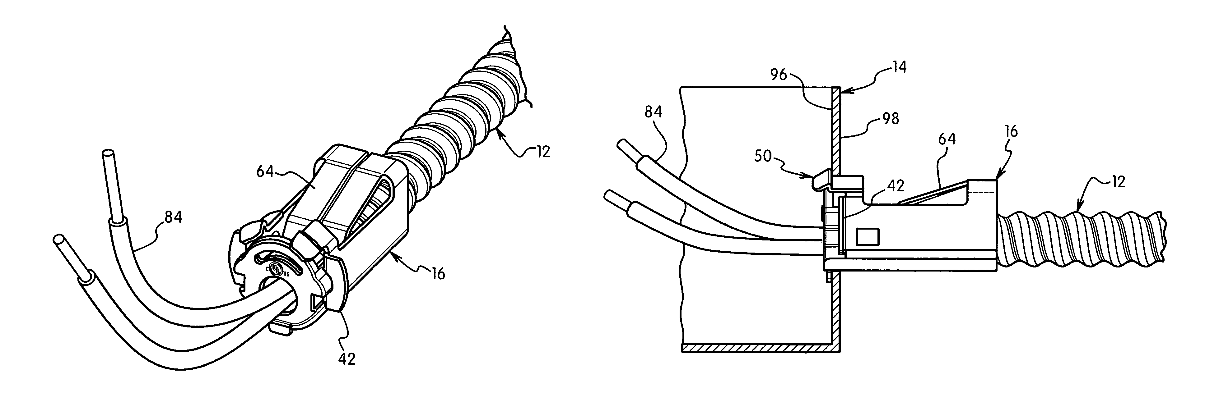 One-piece electrical cable connector having a retaining spring
