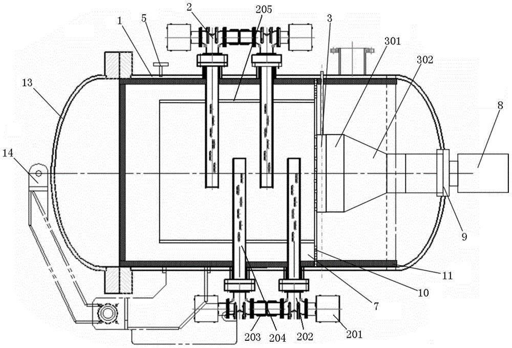 Microwave mixing heating and pressing device
