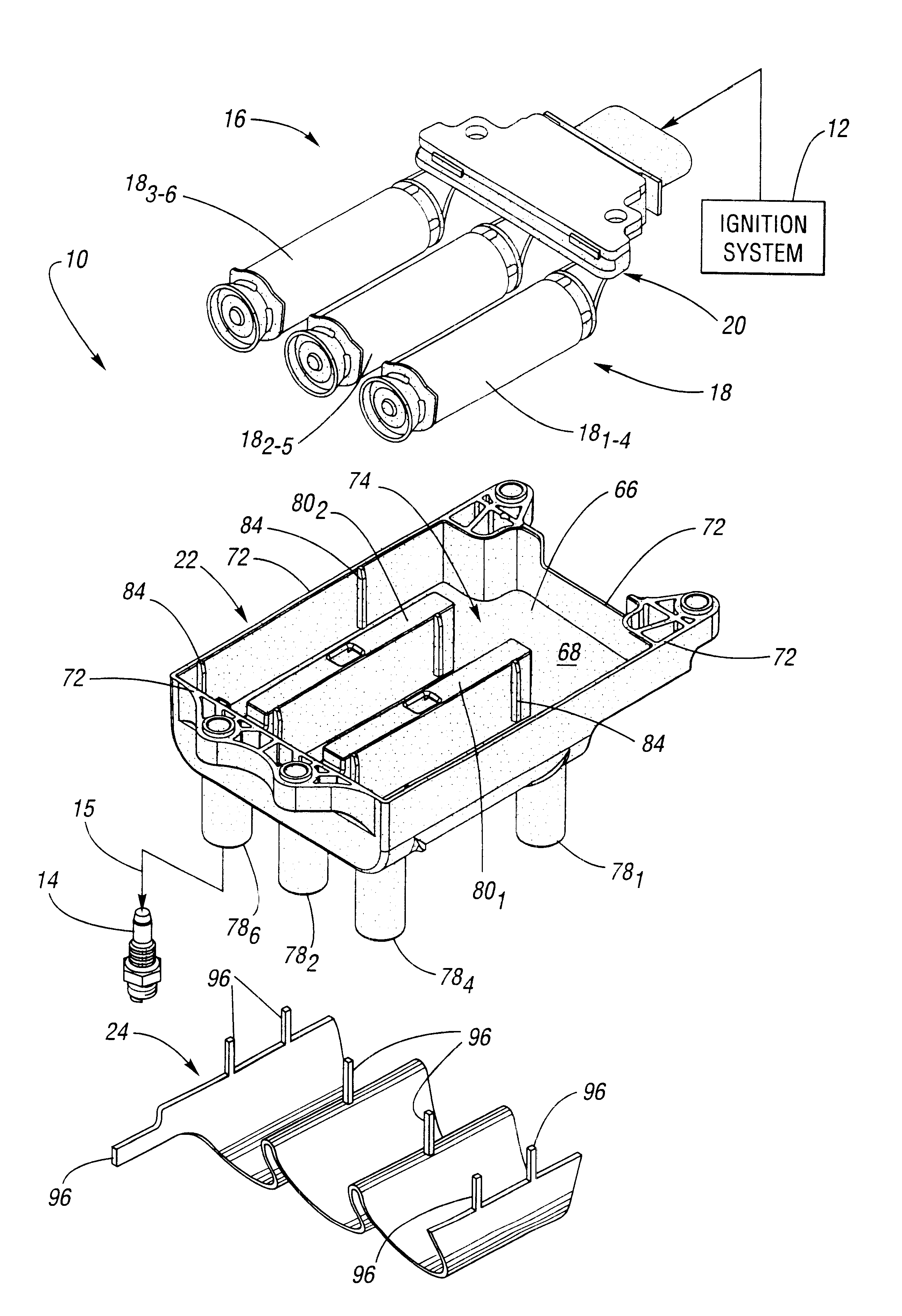 Separate mount ignition coil utilizing a progressive wound secondary winding