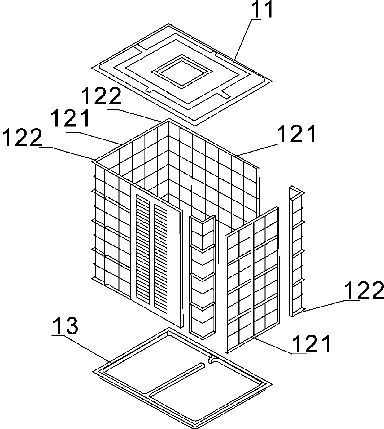 Integrated bathroom or kitchen made of composite material, and assembly method thereof