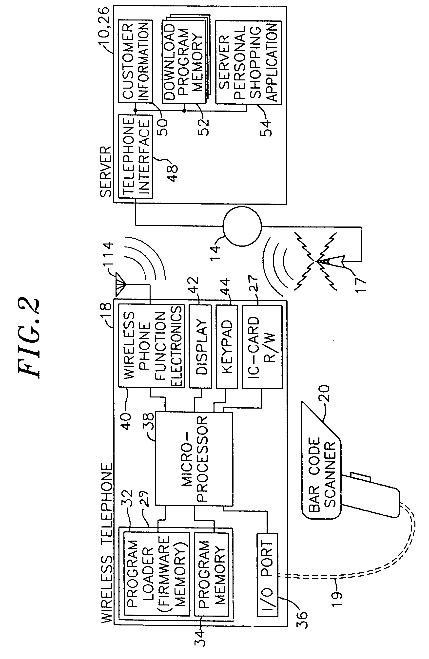 Electronic shopping system utilizing a program downloadable wireless telephone