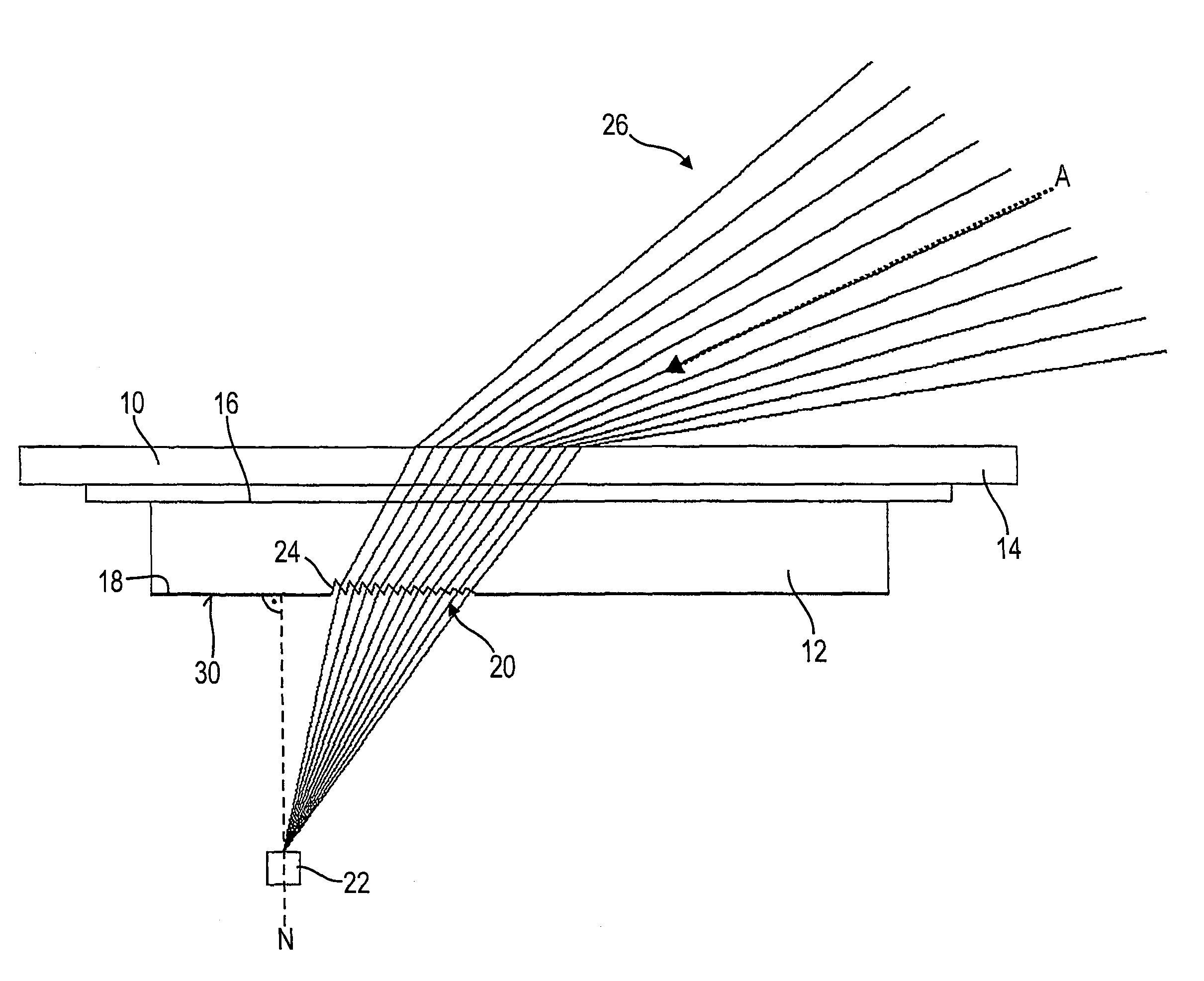 Optical sensing device for detecting ambient light in motor vehicles comprising a prism structure having a plurality of prisms designed to direct rays of a specific ambient light beam