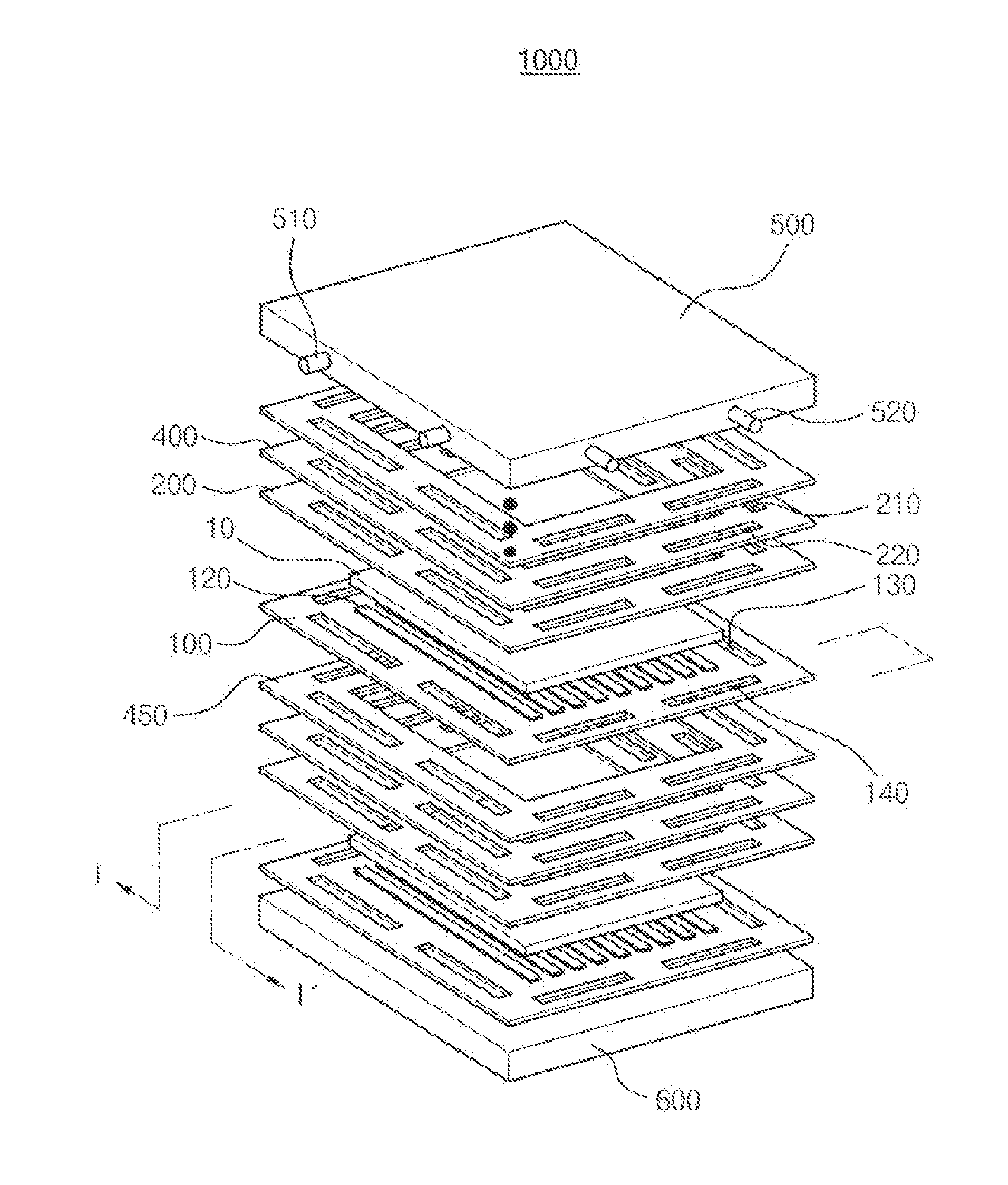 Stacked structure fur fuel cell