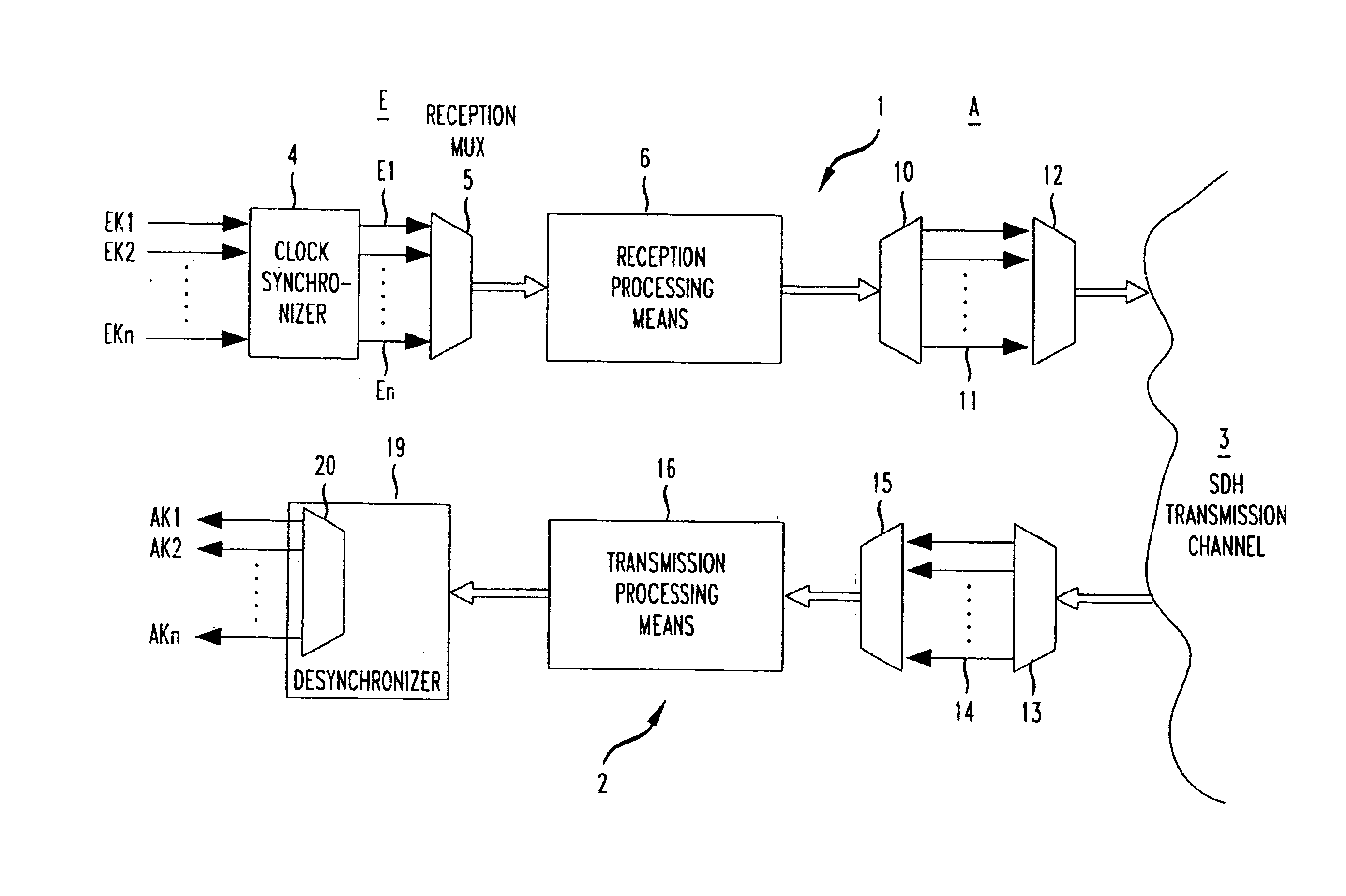 Circuit for transmitting plesiochronous signals in a SDH system
