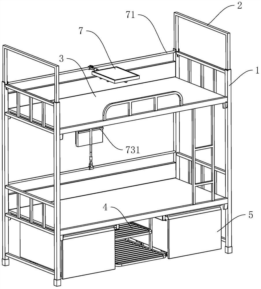 A bunk bed with a multifunctional table