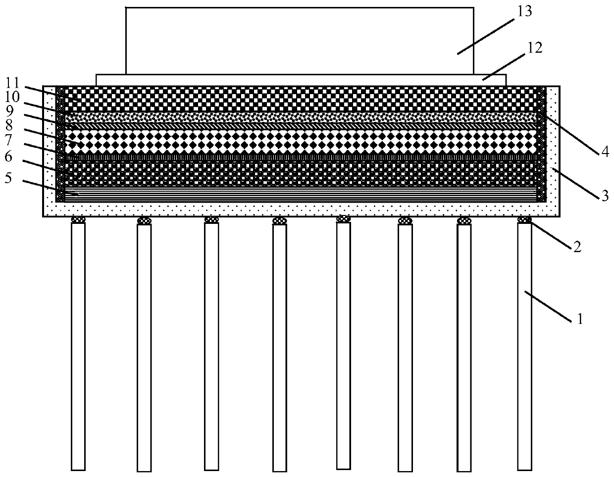 Pile-raft composite shock isolation trough foundation structure under strong shock