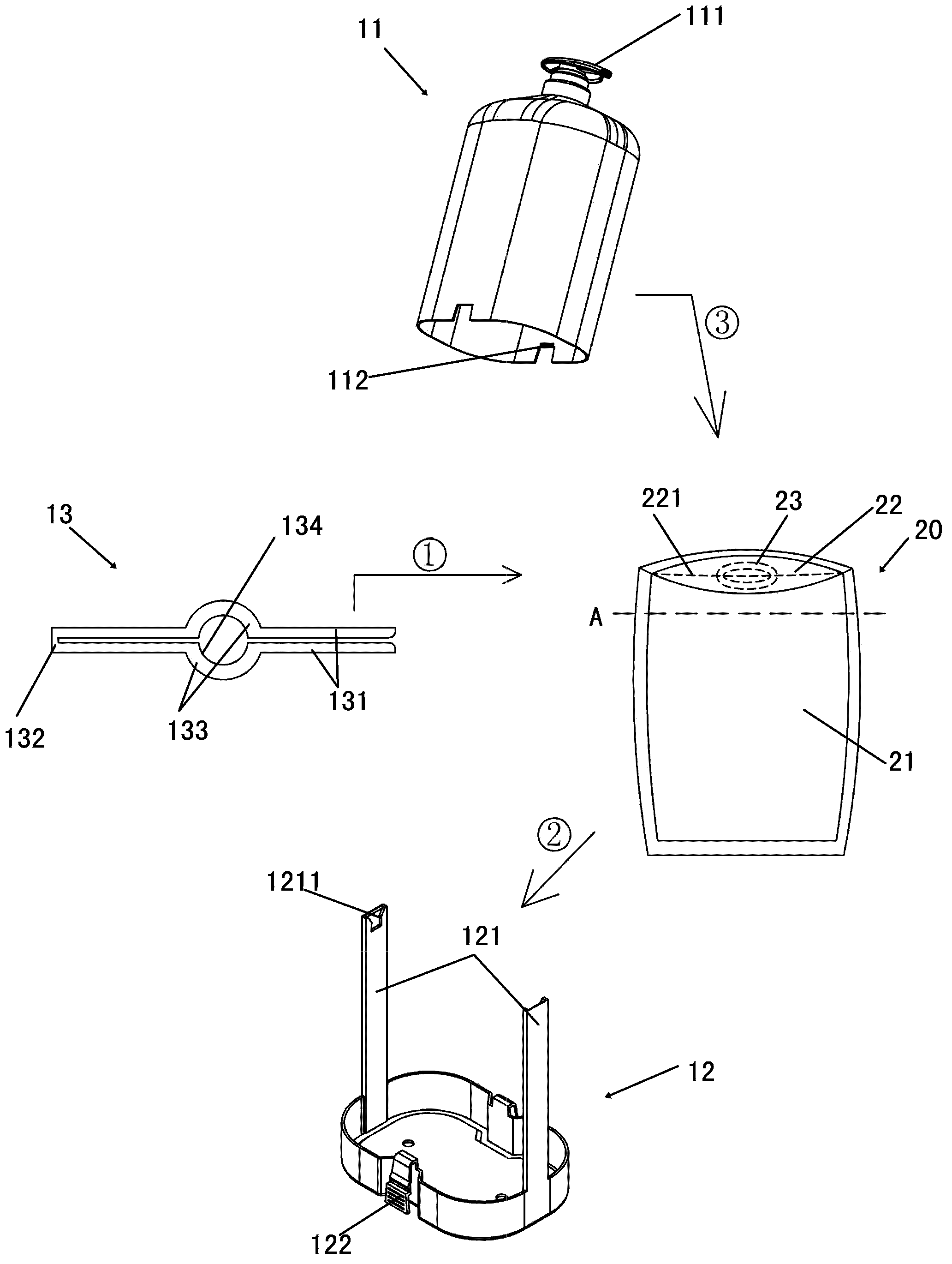 Replaceable packaging bag and device using same