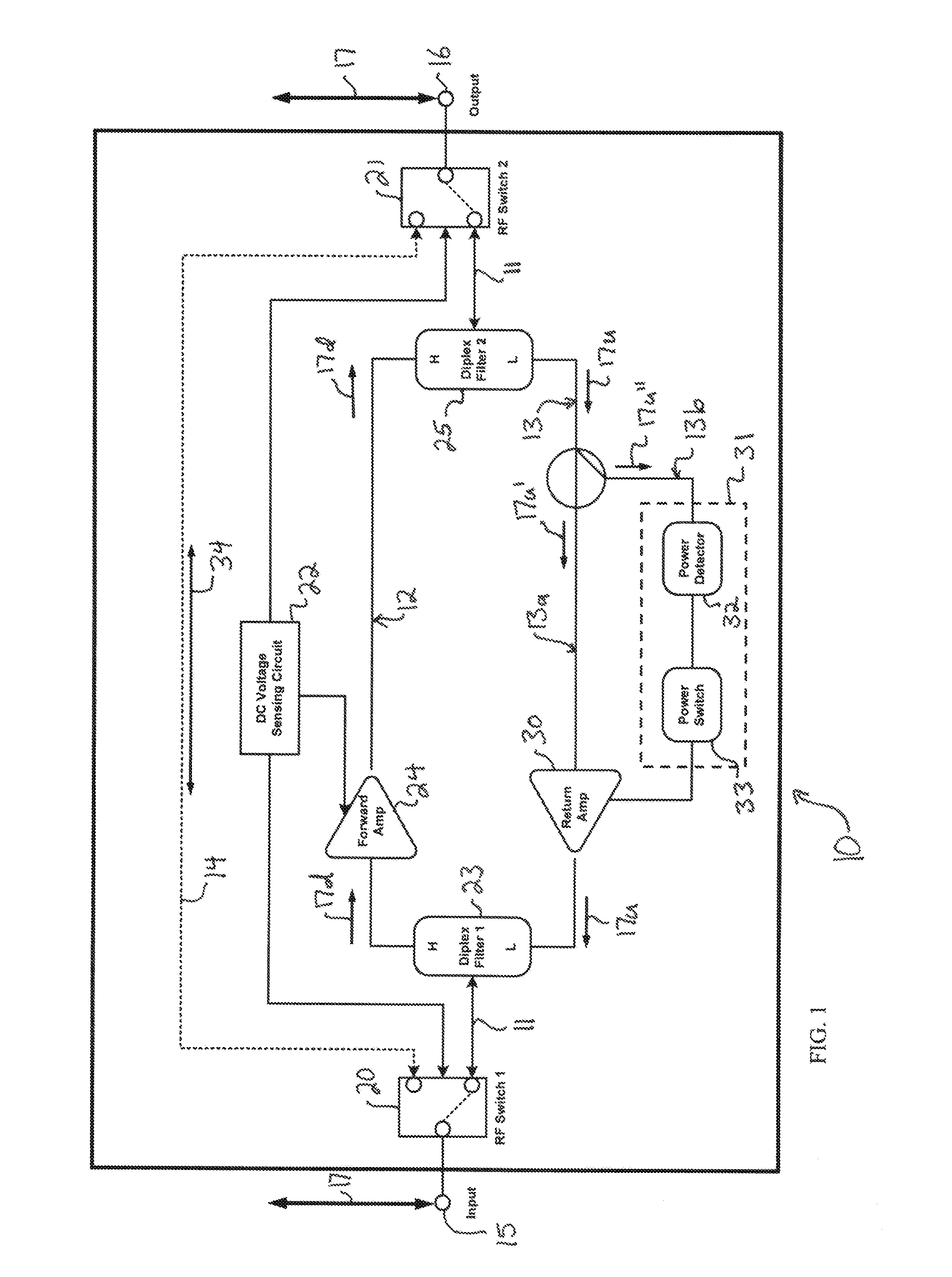 Return Path Noise Reducing Amplifier with Bypass Signal