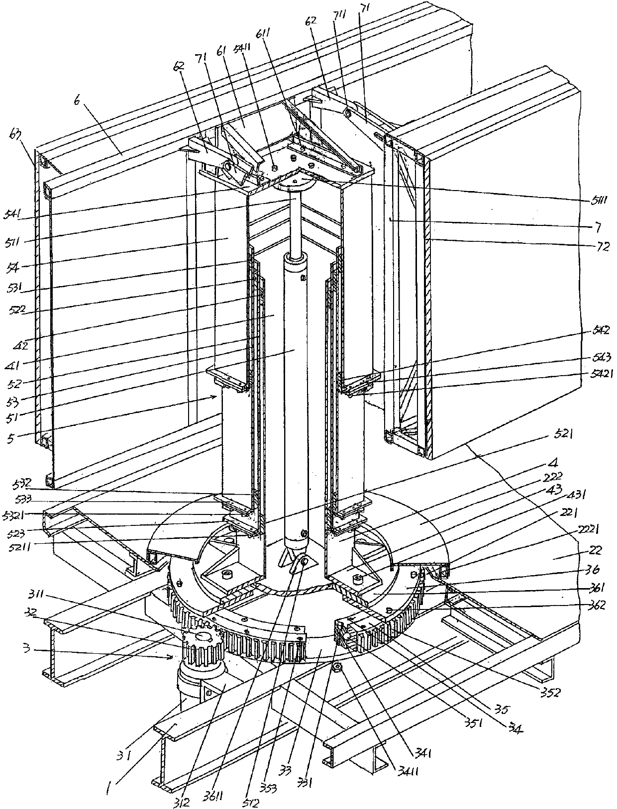 Rotary elevating mechanism of liquid crystal screen rack for showing car