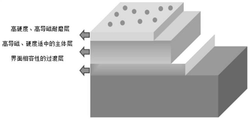 A titanium alloy surface high magnetic permeability and wear-resistant coating material for magnetic fluid sealing, its preparation method and application