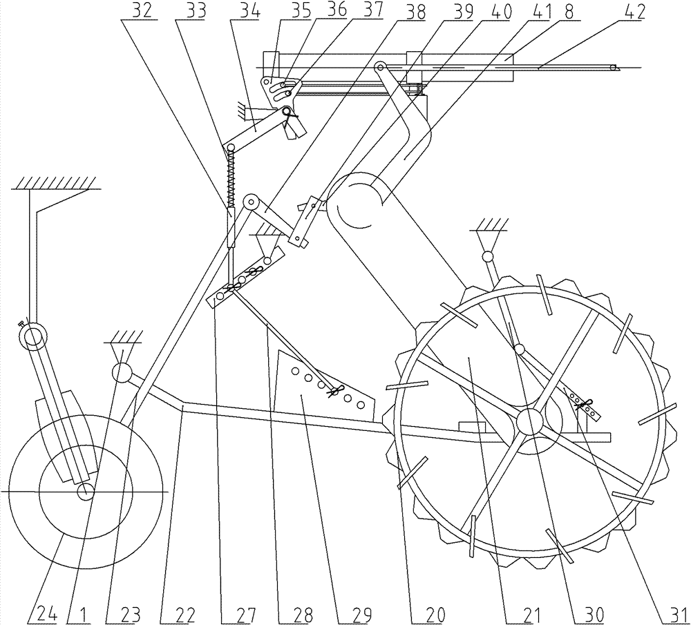 Tobacco-seedling ridge-height self-adaptable automatic-guiding transplanter