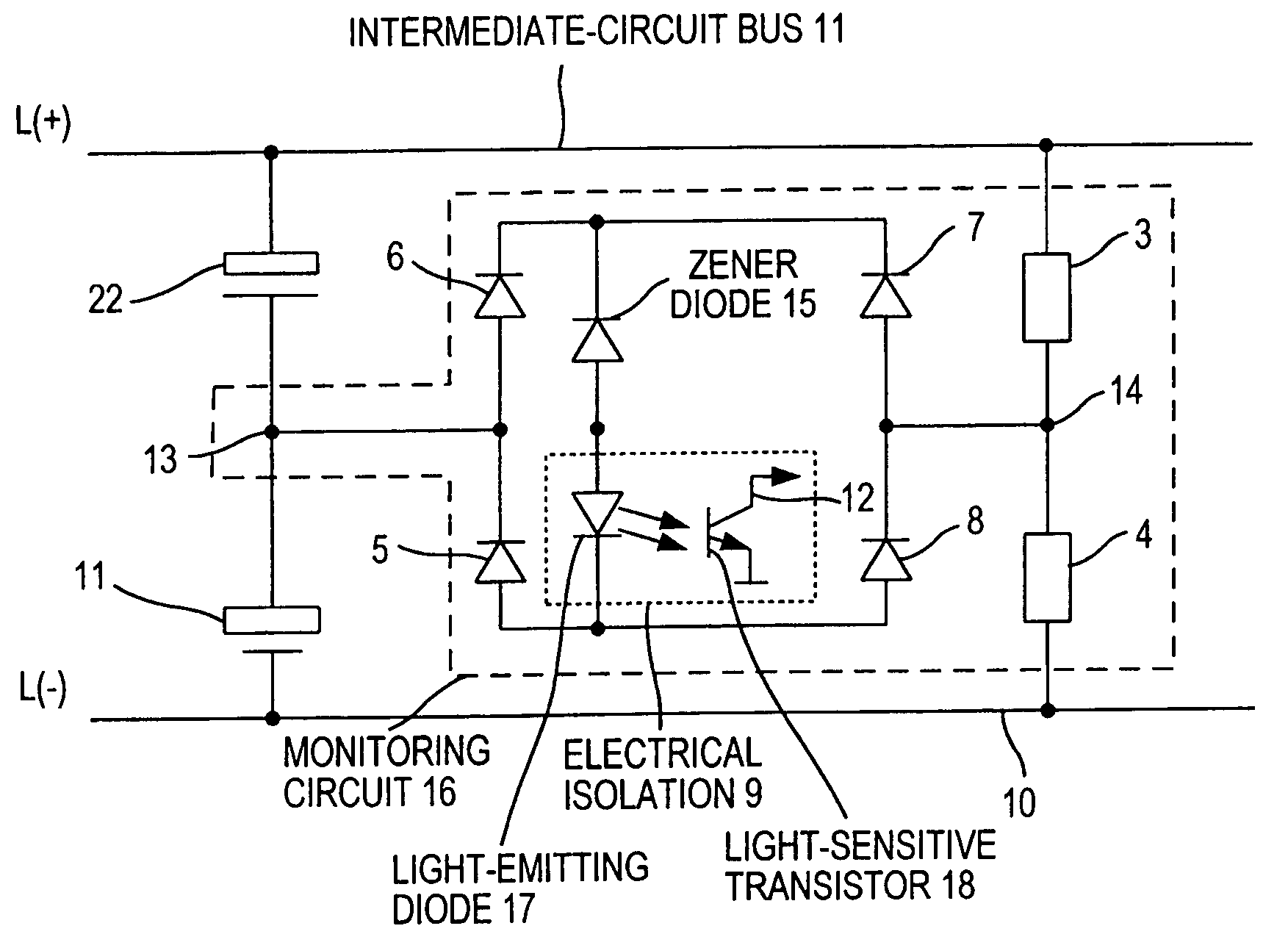 Intermediate circuit capacitor short-circuit monitoring