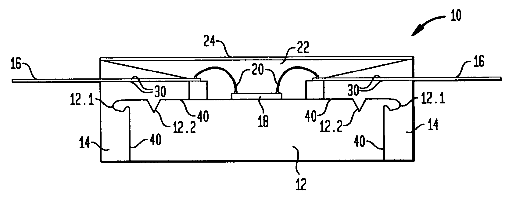 Semiconductor device package with reduced leakage